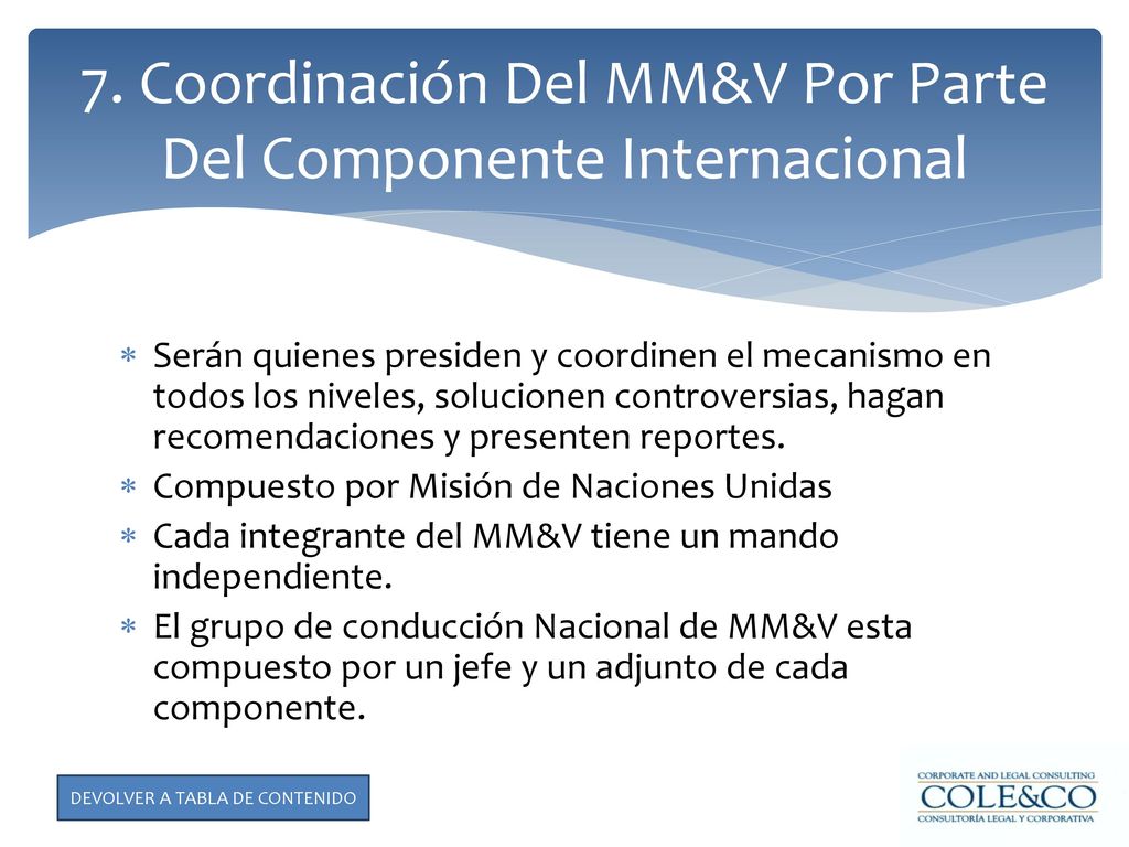 7. Coordinación Del MM&V Por Parte Del Componente Internacional