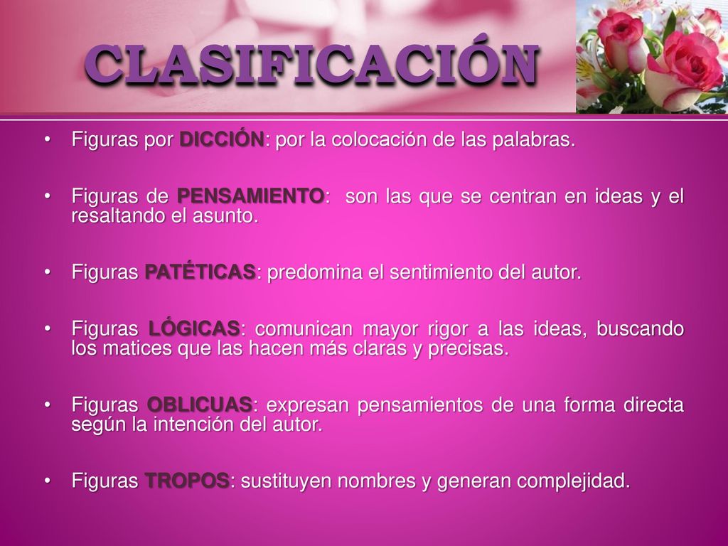 CLASIFICACIÓN Figuras por DICCIÓN: por la colocación de las palabras.
