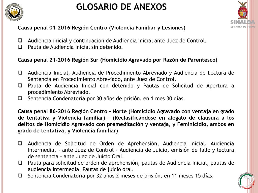 GLOSARIO DE ANEXOS Causa penal Región Centro (Violencia Familiar y Lesiones)