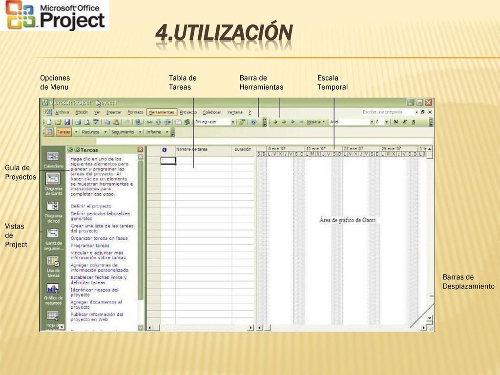 4.utilización Opciones de Menu Tabla de Tareas Barra de Herramientas