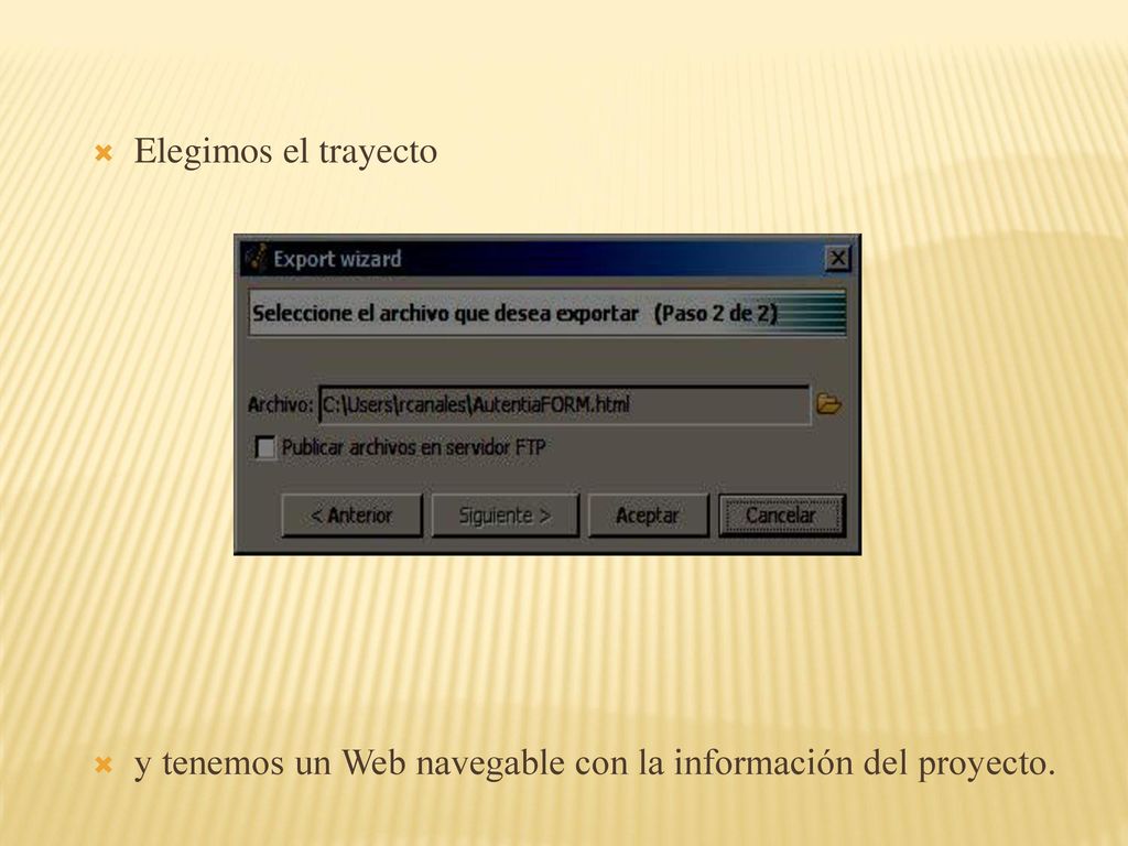 Elegimos el trayecto y tenemos un Web navegable con la información del proyecto.