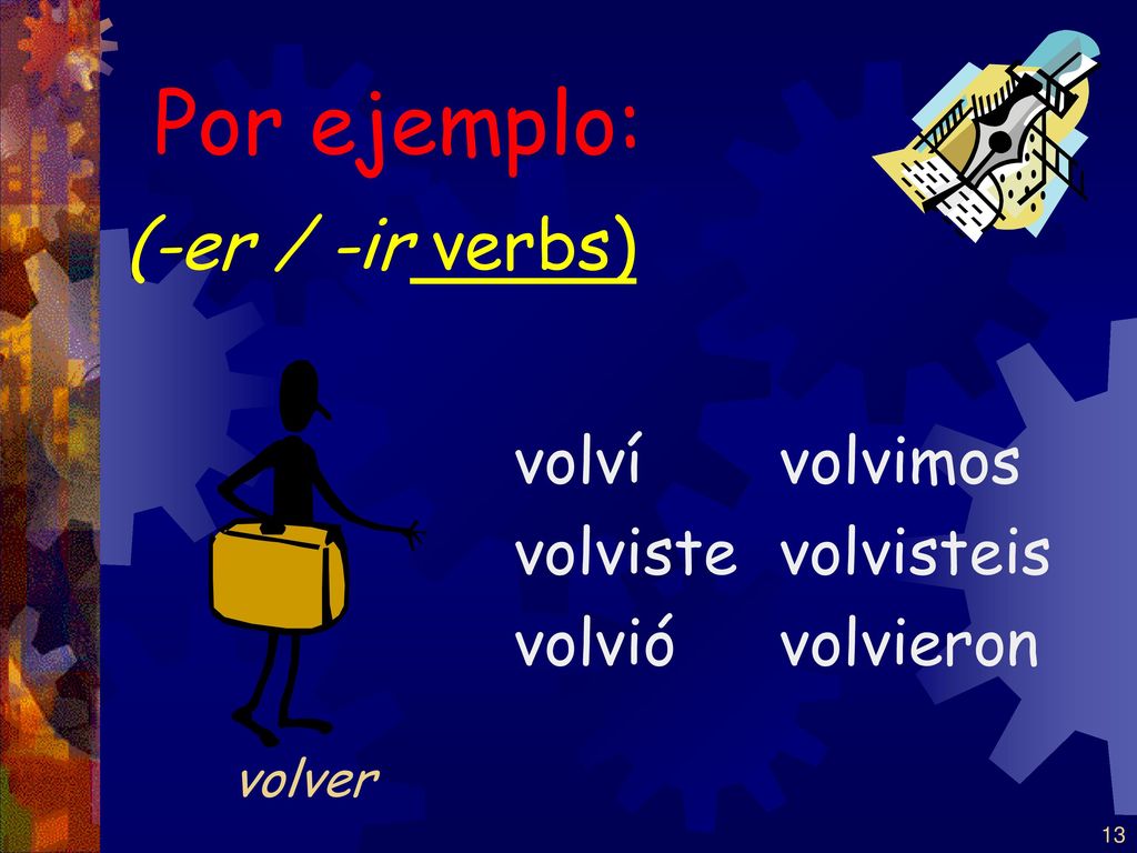 Por ejemplo: (-er / -ir verbs) volví volviste volvió volvimos