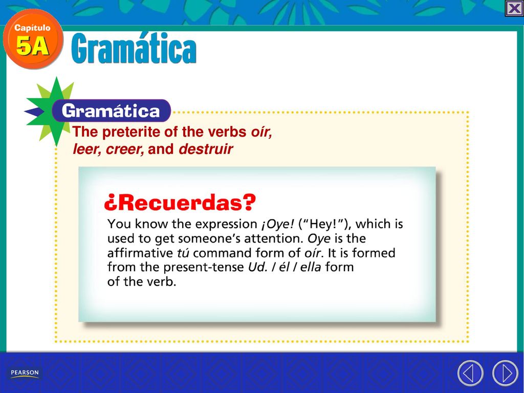 The preterite of the verbs oír, leer, creer, and destruir