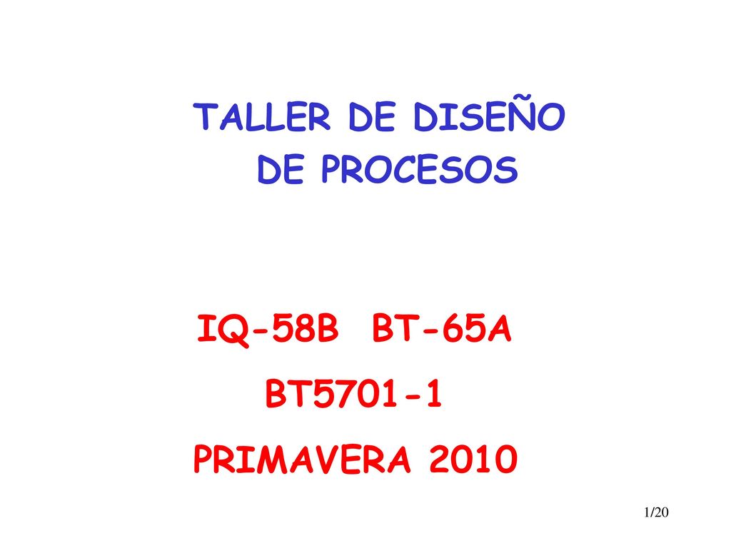 TALLER DE DISEÑO DE PROCESOS IQ-58B BT-65A BT PRIMAVERA 2010