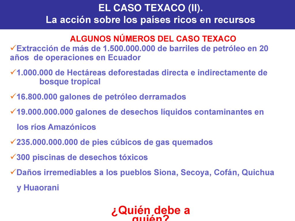 EL CASO TEXACO (II). La acción sobre los países ricos en recursos