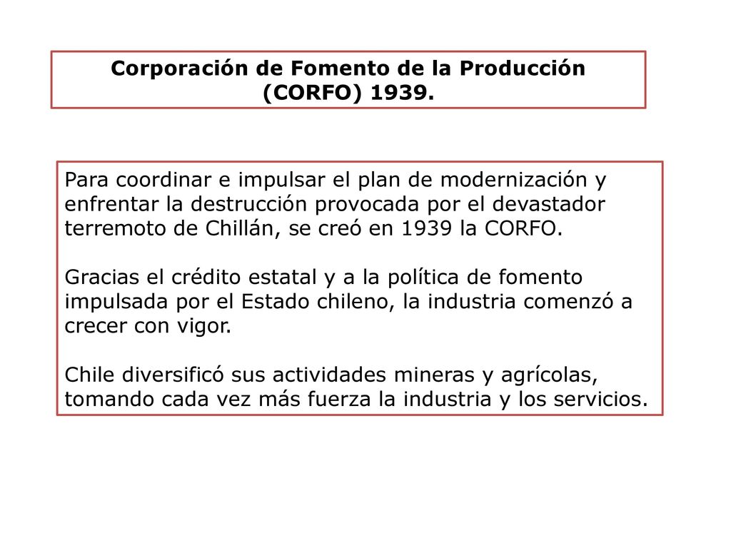 Corporación de Fomento de la Producción (CORFO) 1939.