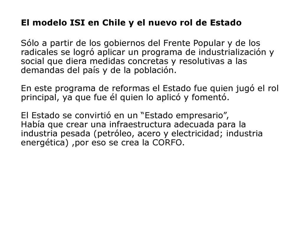 El modelo ISI en Chile y el nuevo rol de Estado