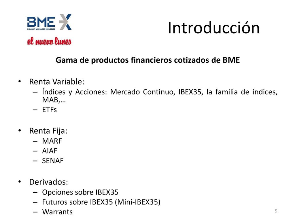 Gama de productos financieros cotizados de BME