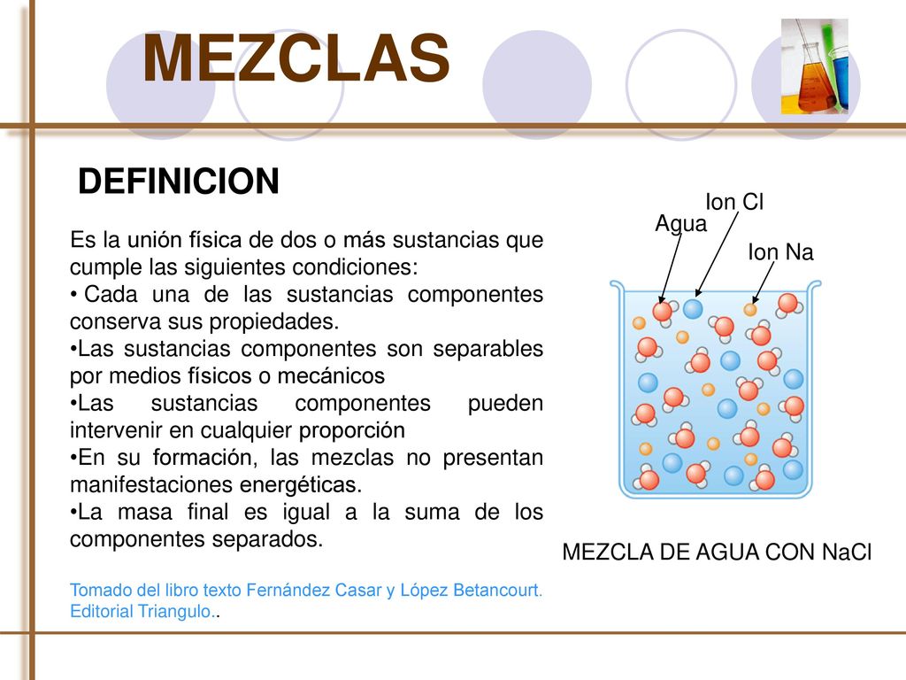 MEZCLAS DEFINICION Ion Cl Agua