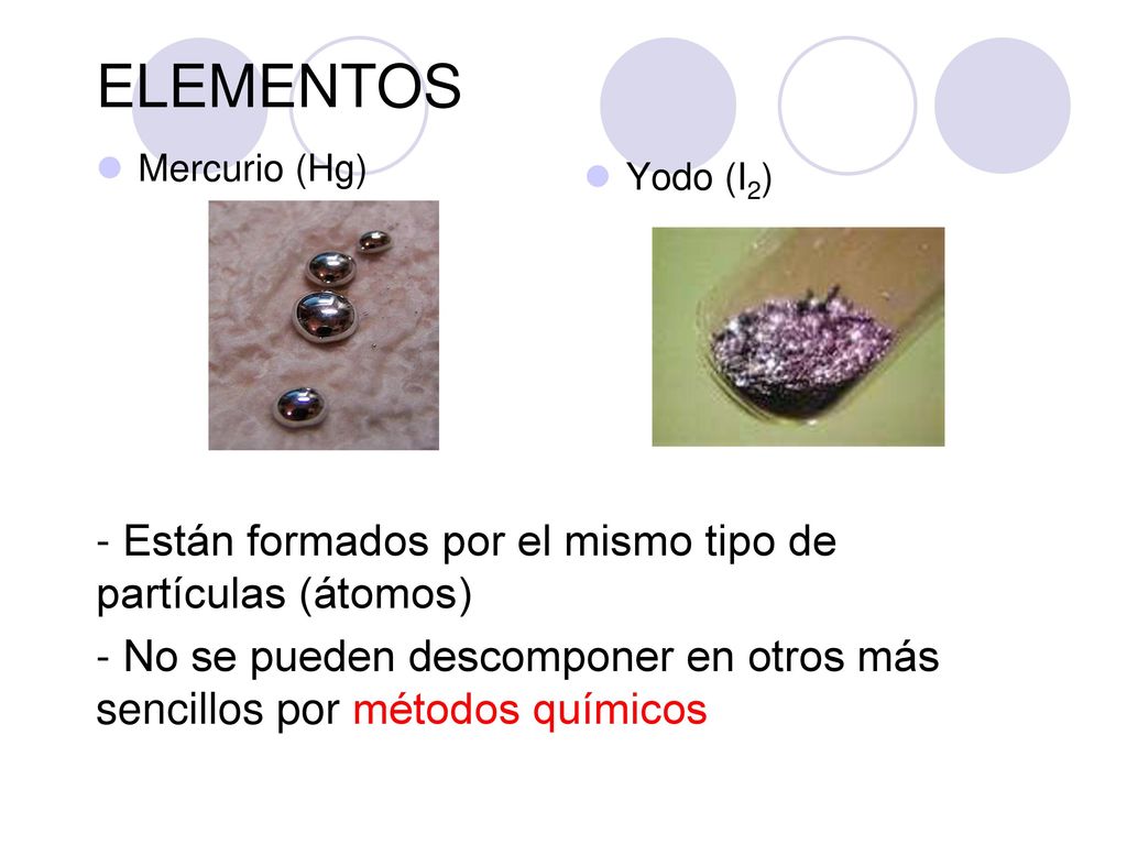 ELEMENTOS - Están formados por el mismo tipo de partículas (átomos)
