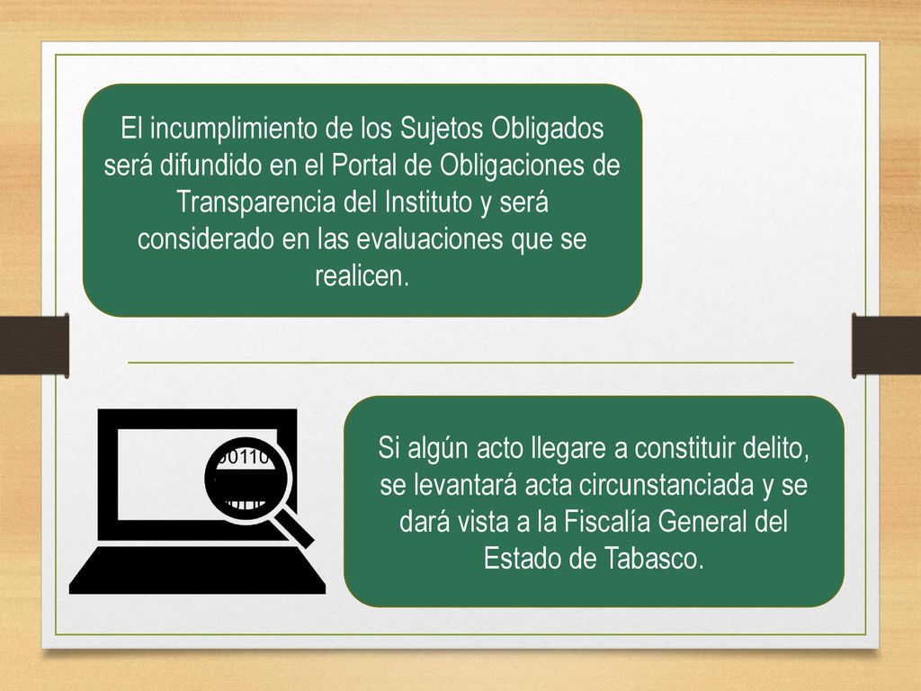 El incumplimiento de los Sujetos Obligados será difundido en el Portal de Obligaciones de Transparencia del Instituto y será considerado en las evaluaciones que se realicen.