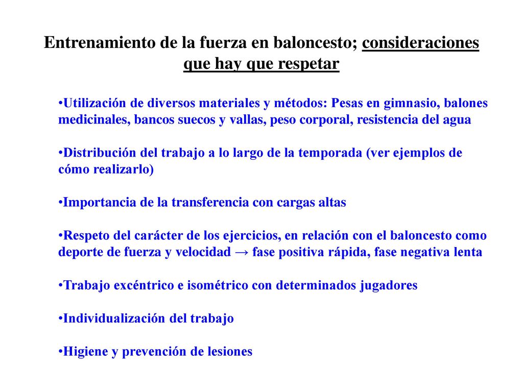 Entrenamiento de la fuerza en baloncesto; consideraciones que hay que respetar