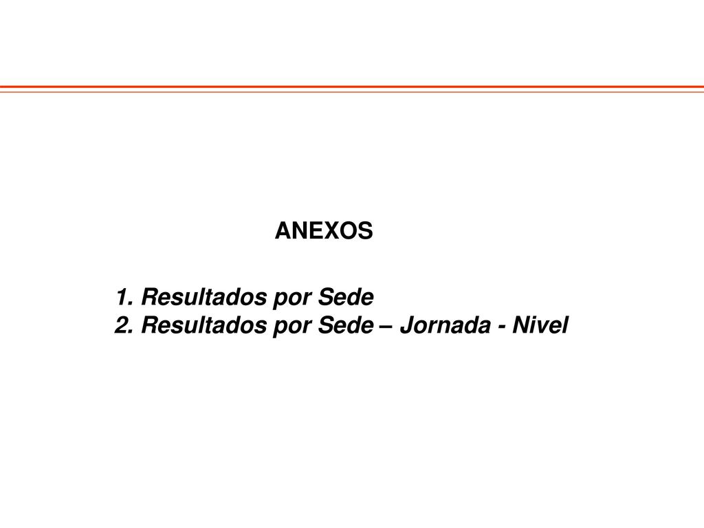 ANEXOS 1. Resultados por Sede 2. Resultados por Sede – Jornada - Nivel