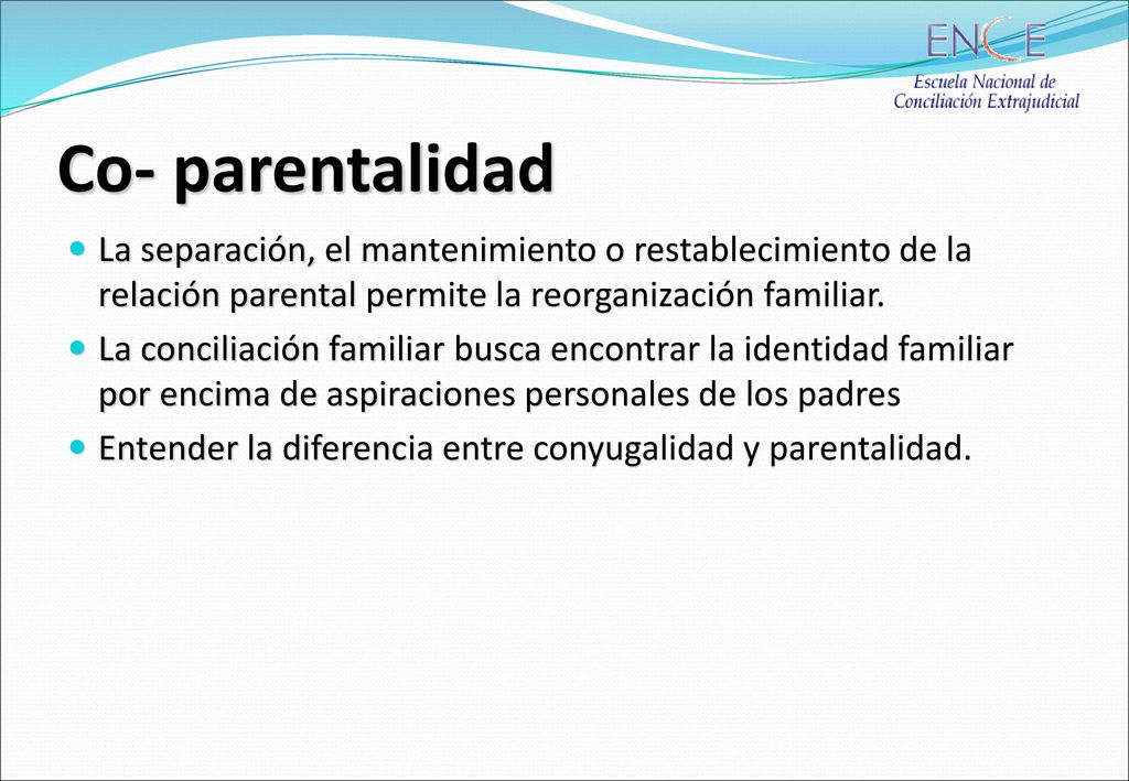 Co- parentalidad La separación, el mantenimiento o restablecimiento de la relación parental permite la reorganización familiar.