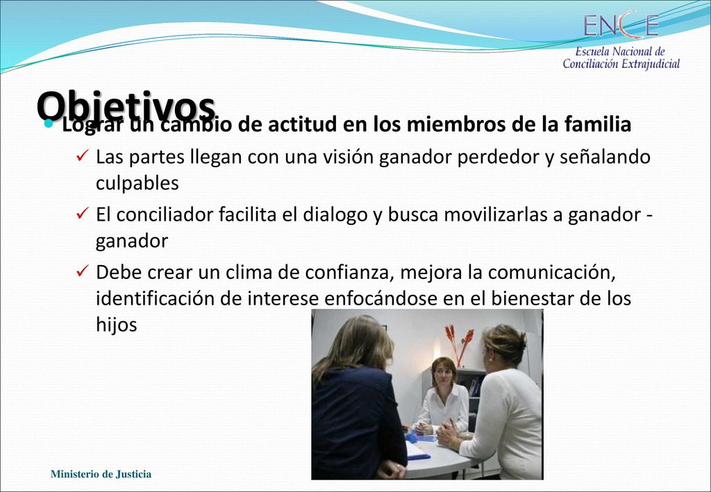 Objetivos Lograr un cambio de actitud en los miembros de la familia