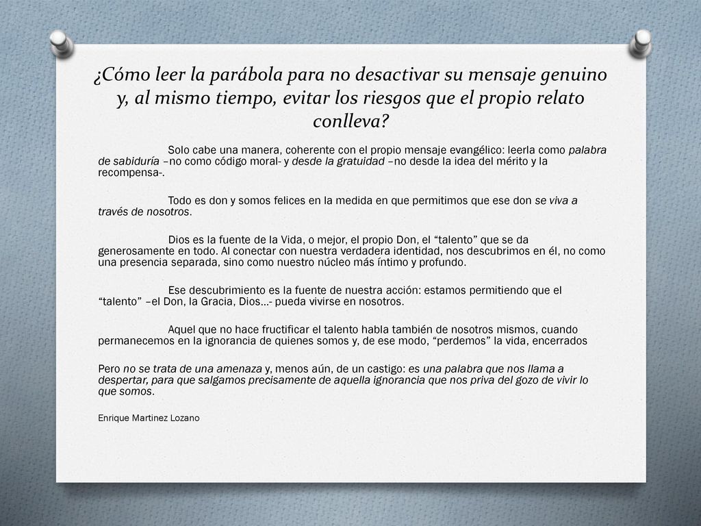 ¿Cómo leer la parábola para no desactivar su mensaje genuino y, al mismo tiempo, evitar los riesgos que el propio relato conlleva