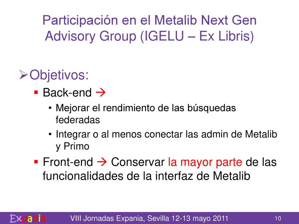 Participación en el Metalib Next Gen Advisory Group (IGELU – Ex Libris)