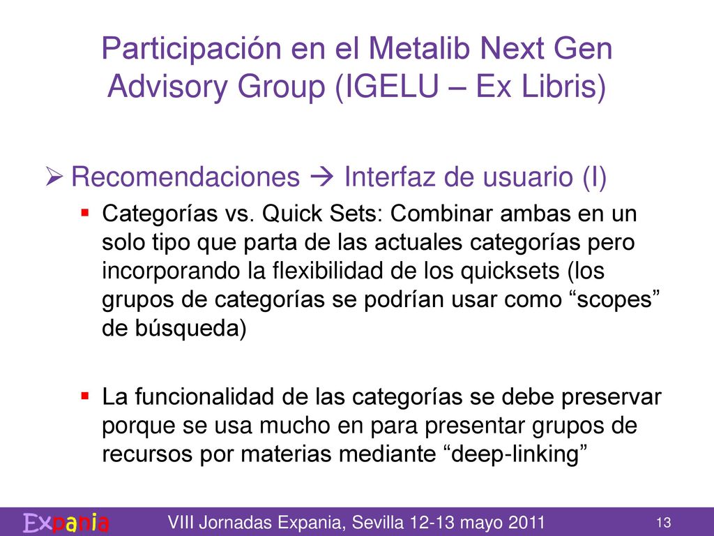 Participación en el Metalib Next Gen Advisory Group (IGELU – Ex Libris)