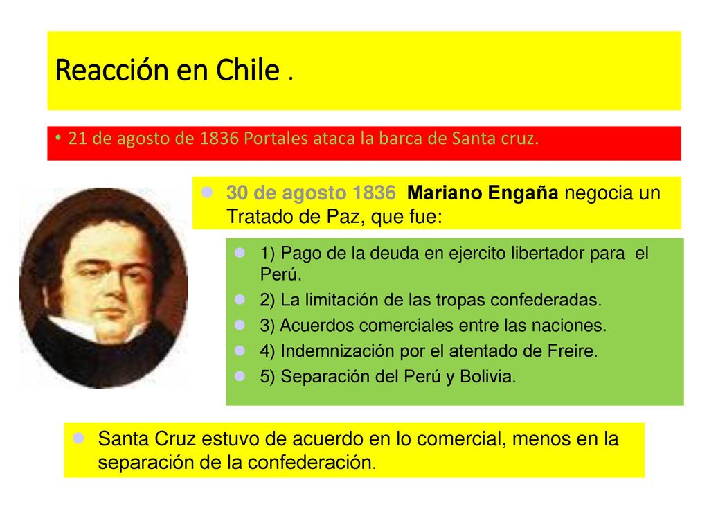 Reacción en Chile . 21 de agosto de 1836 Portales ataca la barca de Santa cruz.