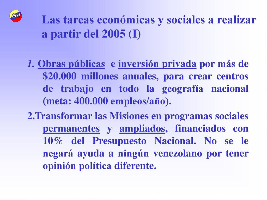Las tareas económicas y sociales a realizar a partir del 2005 (I)