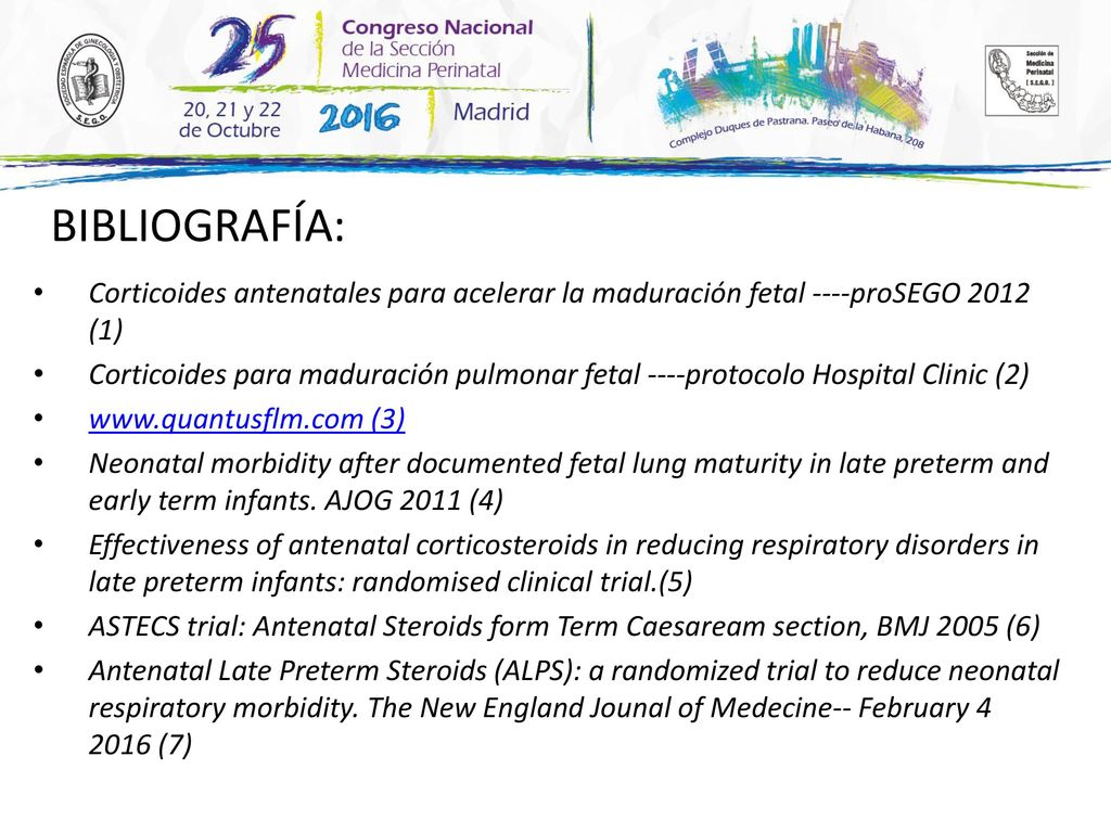 BIBLIOGRAFÍA: Corticoides antenatales para acelerar la maduración fetal ----proSEGO 2012 (1)