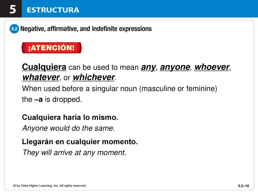 Cualquiera can be used to mean any, anyone, whoever, whatever, or whichever.