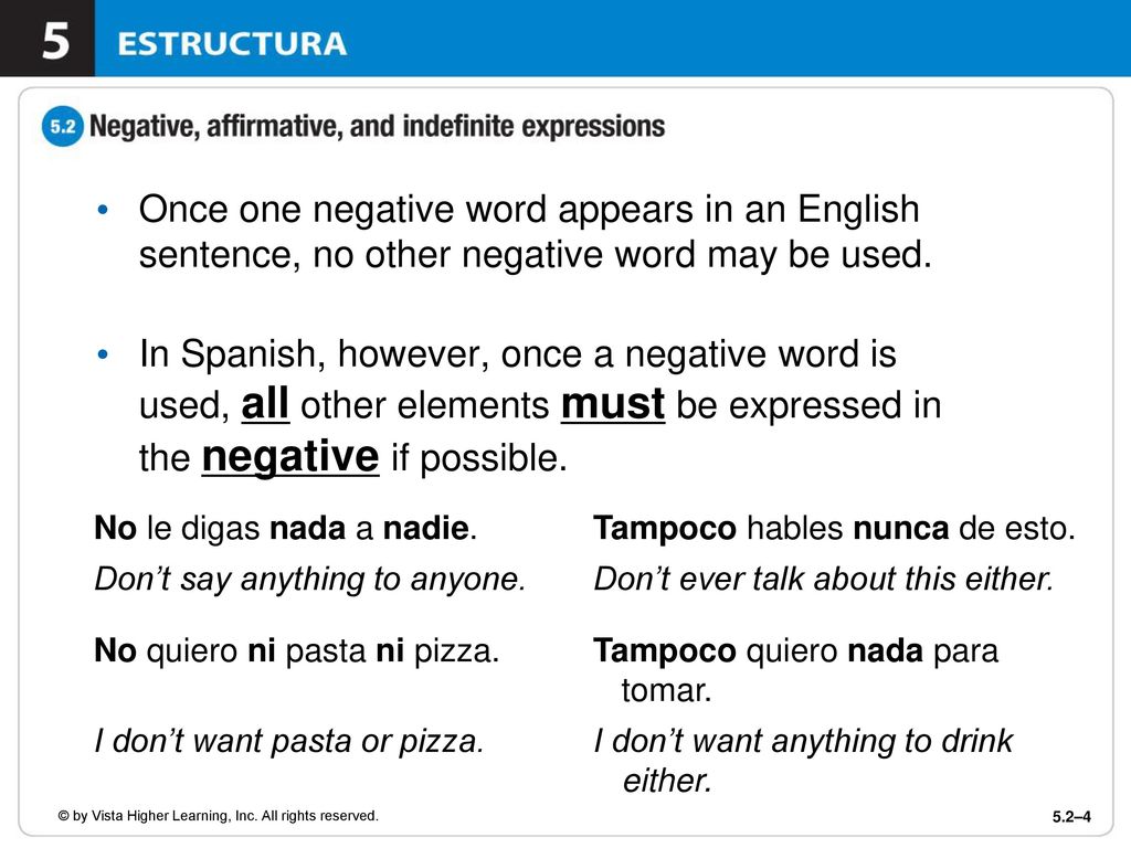 Once one negative word appears in an English sentence, no other negative word may be used.