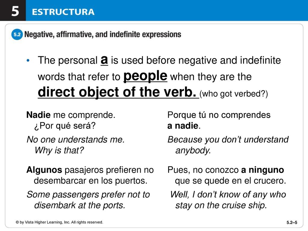 The personal a is used before negative and indefinite words that refer to people when they are the direct object of the verb. (who got verbed )