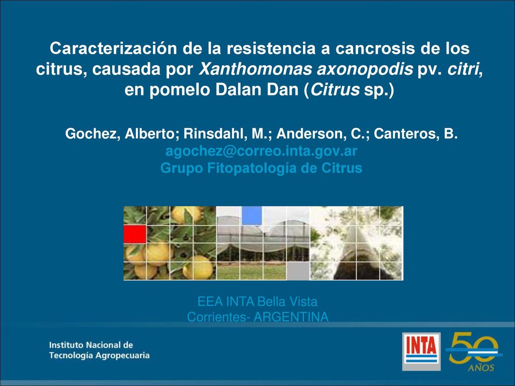 Caracterización de la resistencia a cancrosis de los citrus, causada por Xanthomonas axonopodis pv. citri, en pomelo Dalan Dan (Citrus sp.)