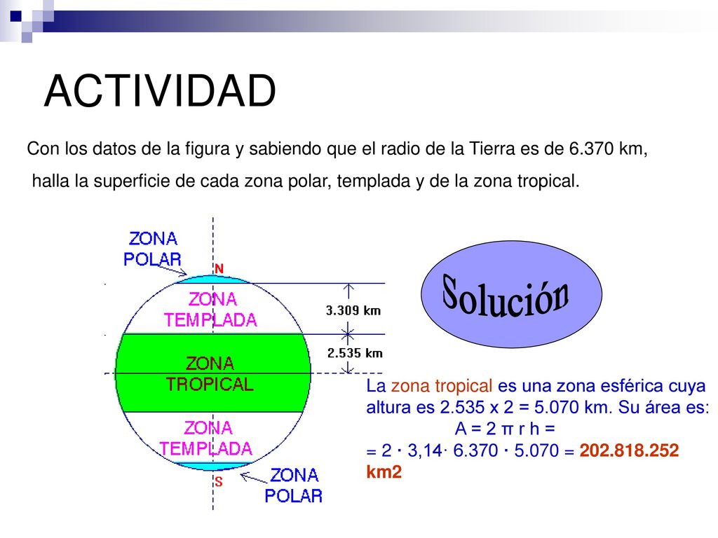 ACTIVIDAD Con los datos de la figura y sabiendo que el radio de la Tierra es de km,