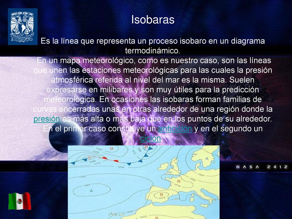 Isobaras Es la línea que representa un proceso isobaro en un diagrama termodinámico.