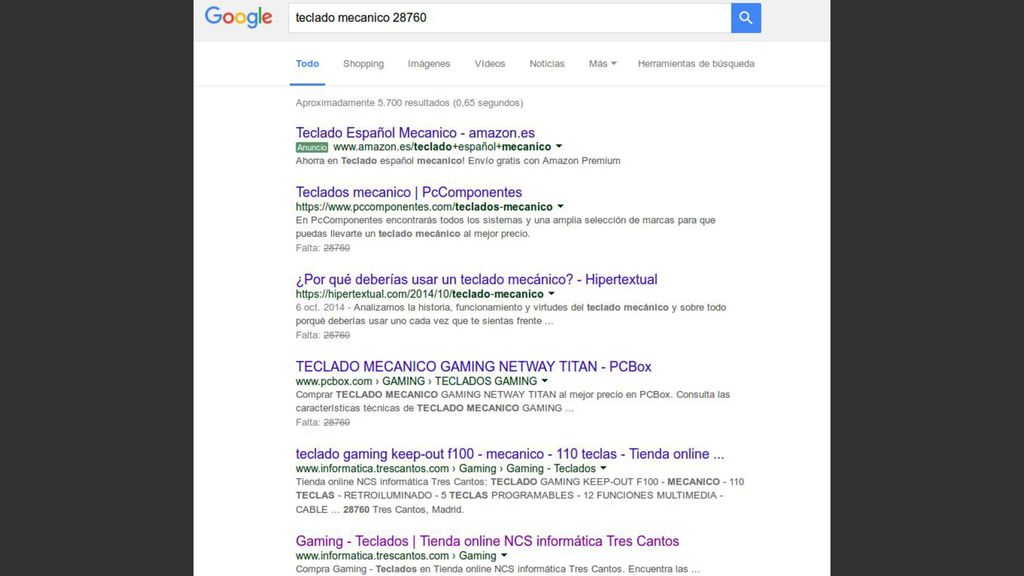 Partes de SERP: Enlaces patrocinados. Enlaces orgánicos. Mapas. Videos. Fotos.