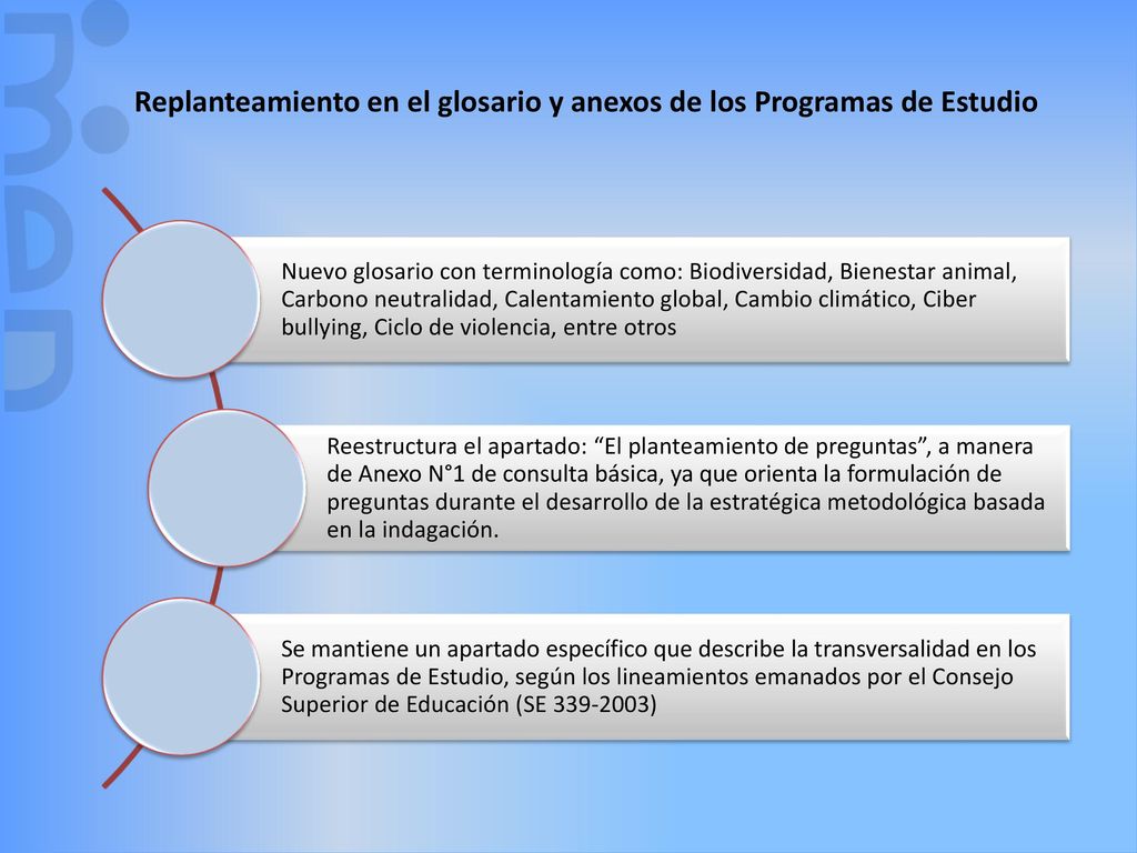 Replanteamiento en el glosario y anexos de los Programas de Estudio