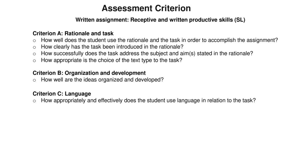 Written assignment: Receptive and written productive skills (SL)