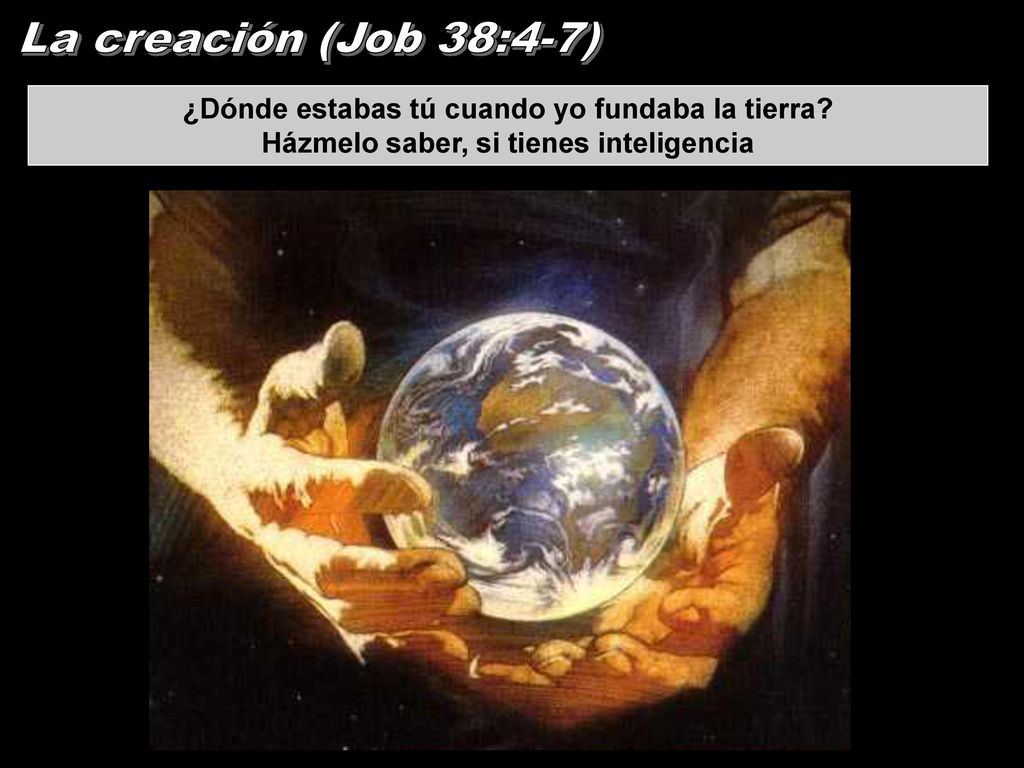 La creación (Job 38:4-7) ¿Dónde estabas tú cuando yo fundaba la tierra.