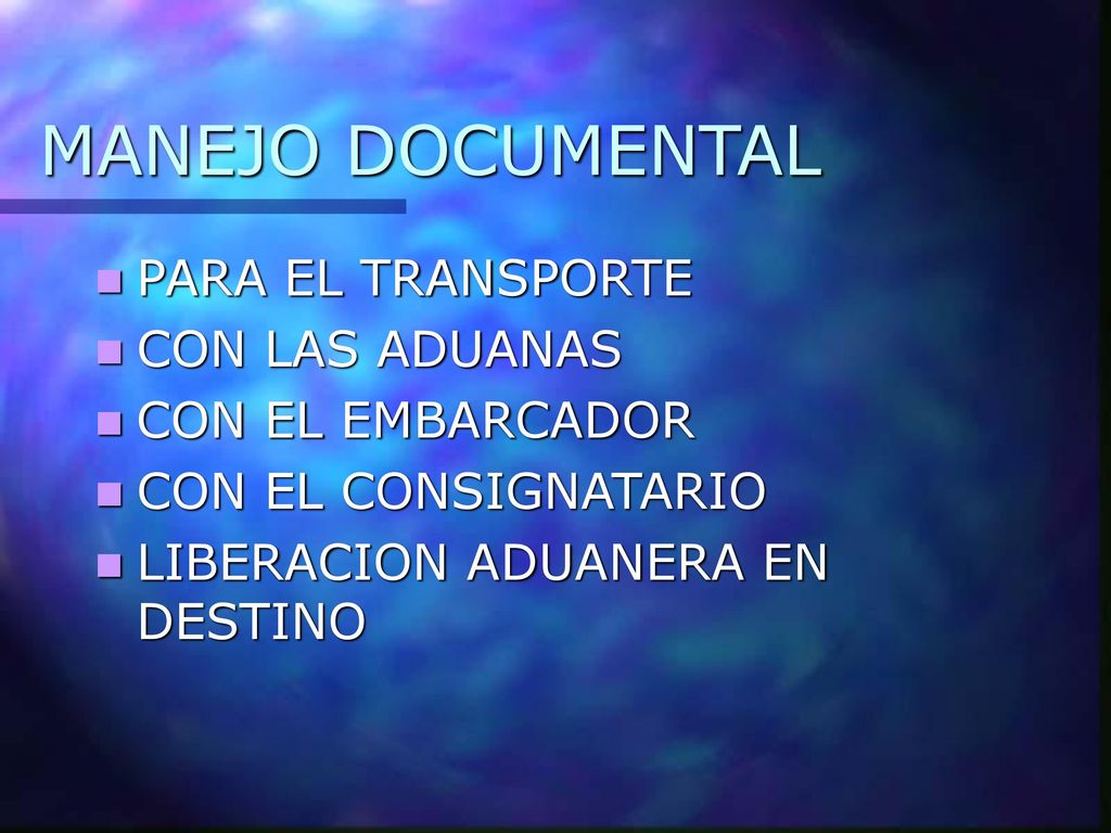 MANEJO DOCUMENTAL PARA EL TRANSPORTE CON LAS ADUANAS CON EL EMBARCADOR