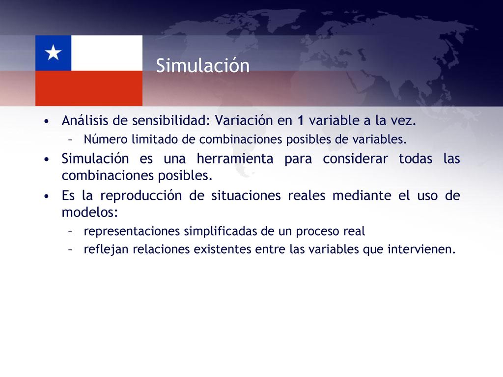 Simulación Análisis de sensibilidad: Variación en 1 variable a la vez.