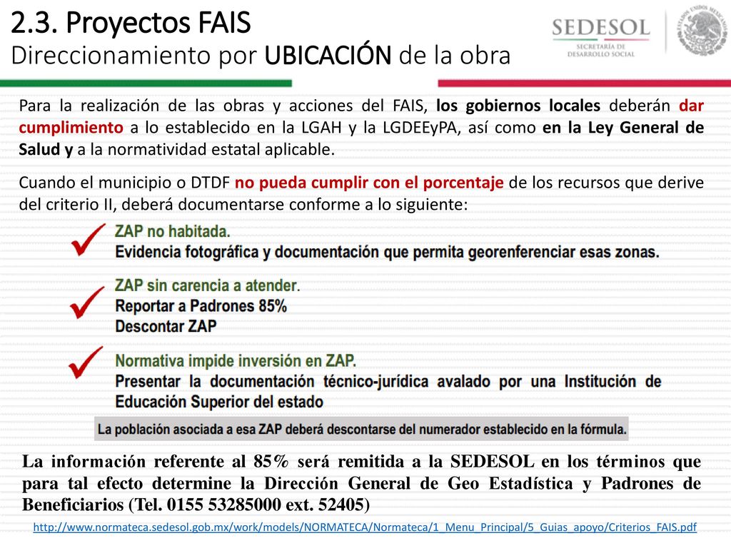 2.3. Proyectos FAIS Direccionamiento por UBICACIÓN de la obra