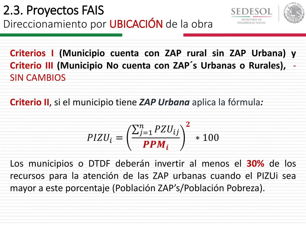 2.3. Proyectos FAIS Direccionamiento por UBICACIÓN de la obra