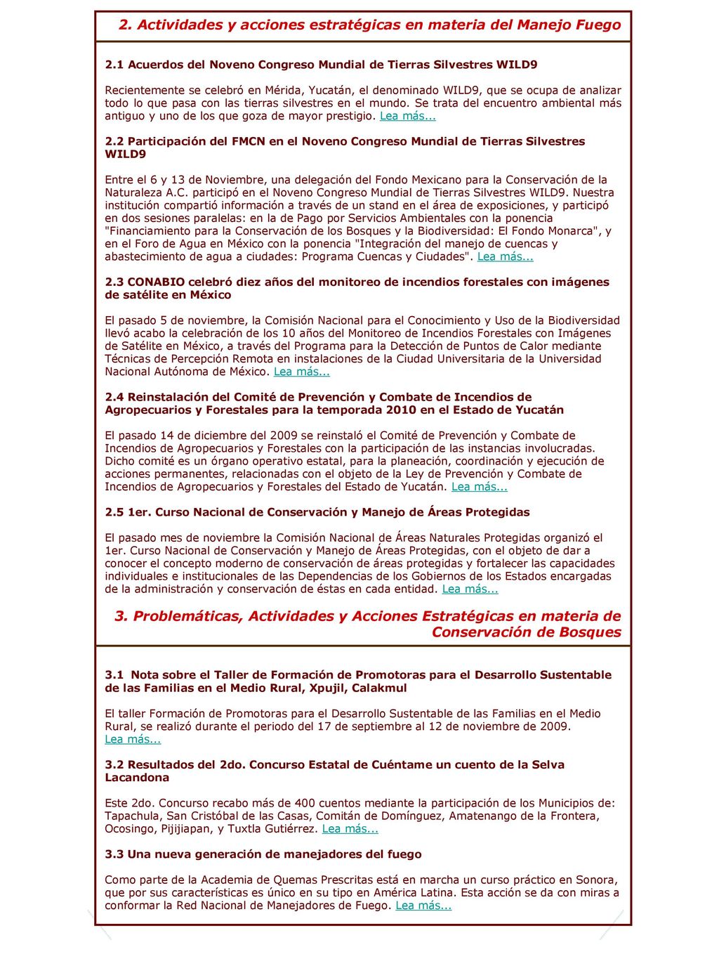 2. Actividades y acciones estratégicas en materia del Manejo Fuego