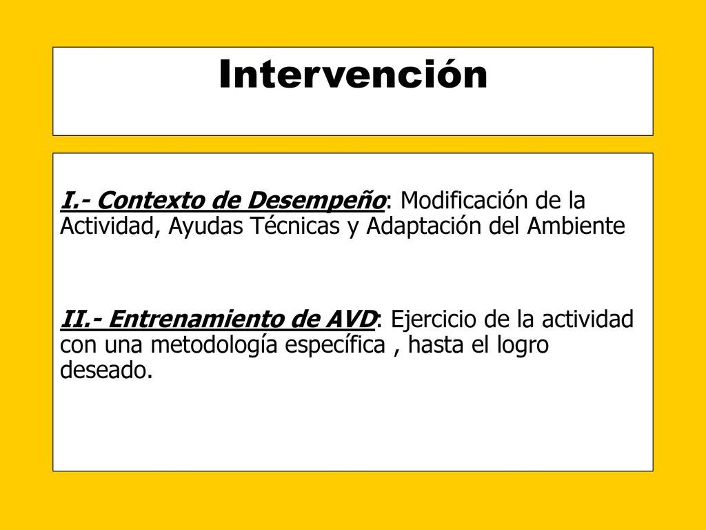 Intervención I.- Contexto de Desempeño: Modificación de la Actividad, Ayudas Técnicas y Adaptación del Ambiente.