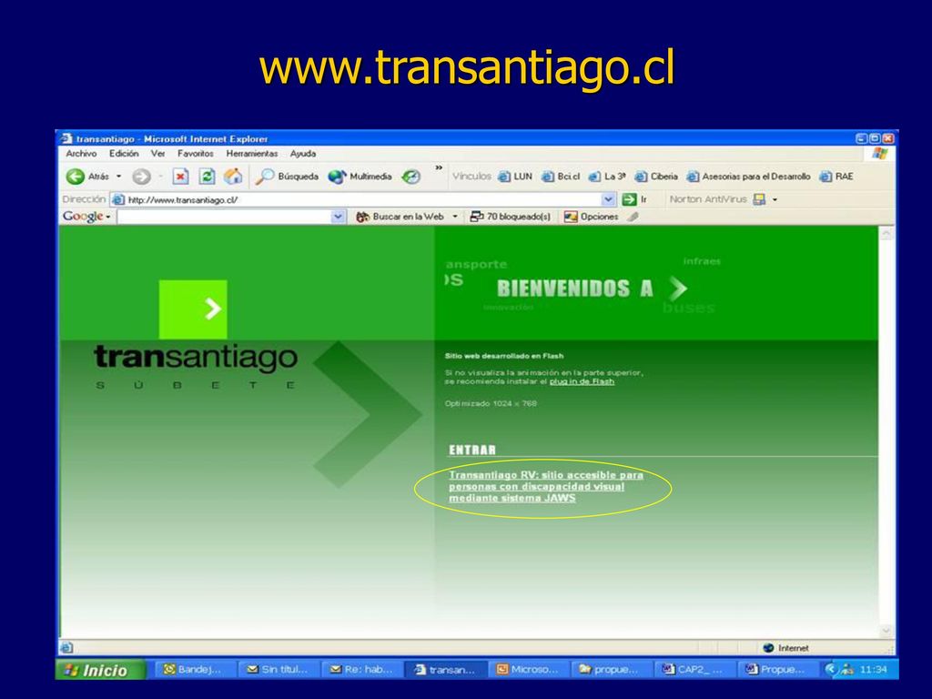 Actualmente la página WEB de Transantiago posee información en audio,