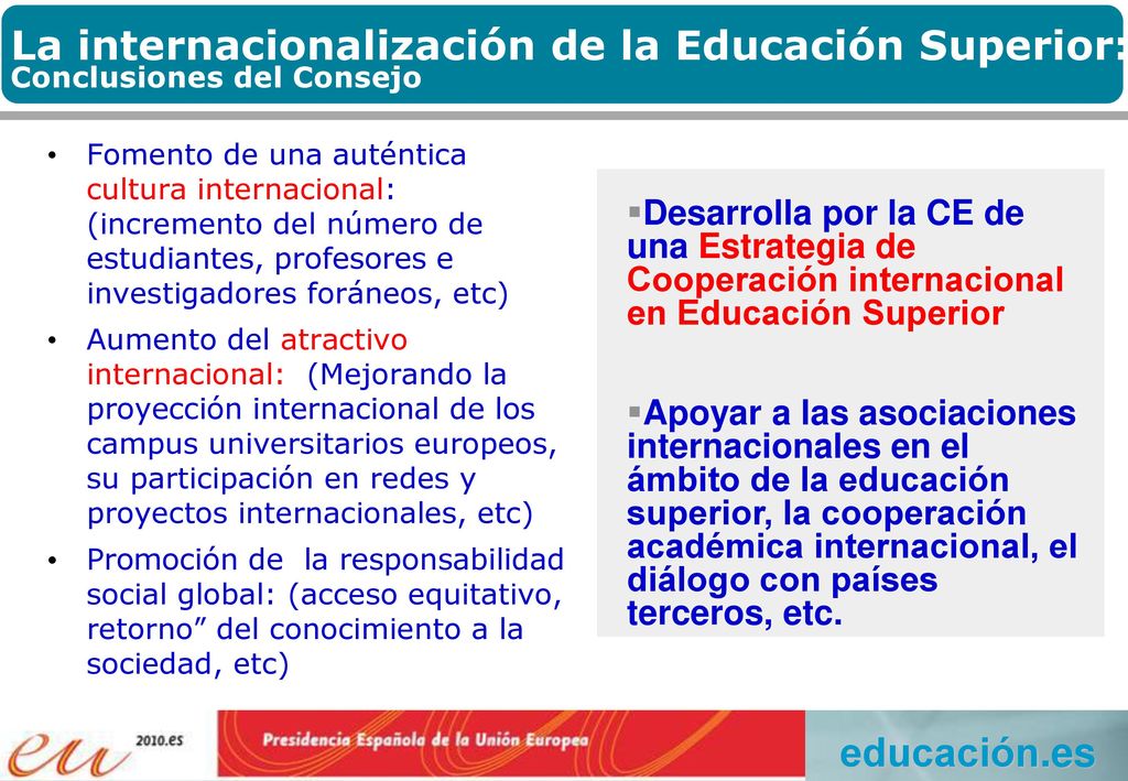 La internacionalización de la Educación Superior: Conclusiones del Consejo