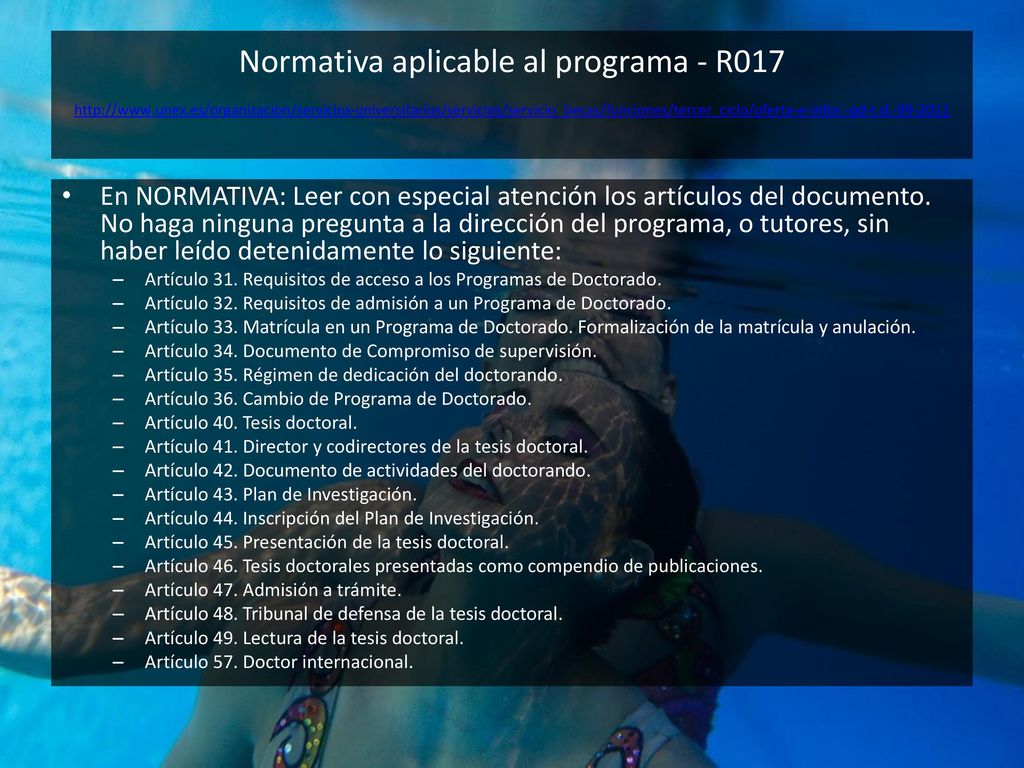 Normativa aplicable al programa - R017   unex