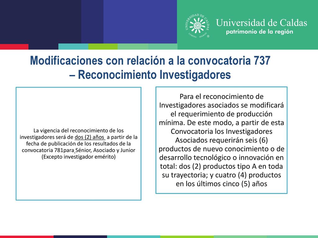 Modificaciones con relación a la convocatoria 737 – Reconocimiento Investigadores