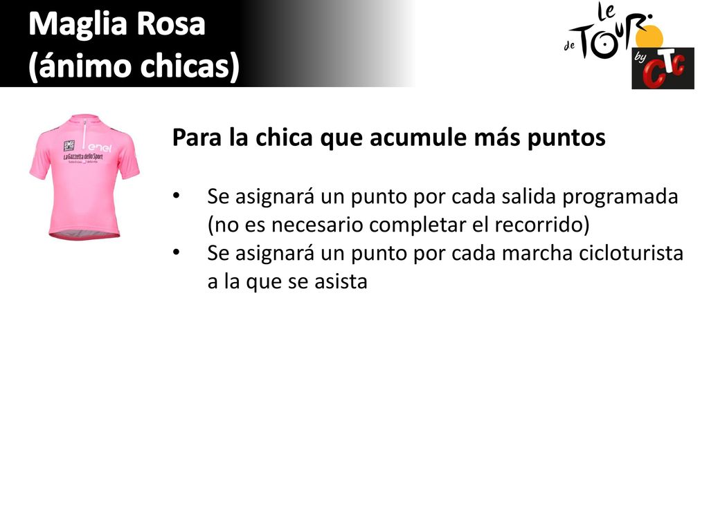Maglia Rosa (ánimo chicas) Para la chica que acumule más puntos