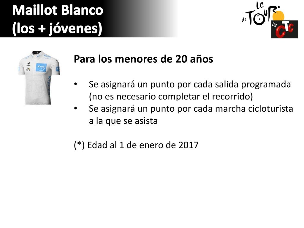 Maillot Blanco (los + jóvenes) Para los menores de 20 años