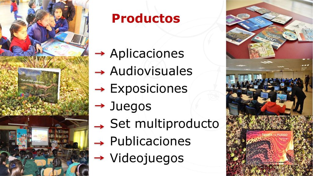 Productos Aplicaciones Audiovisuales Exposiciones Juegos Set multiproducto Publicaciones Videojuegos