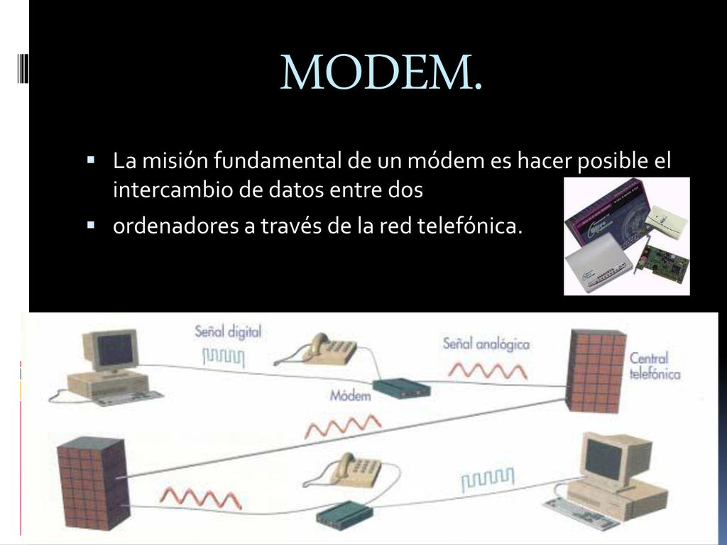 MODEM. La misión fundamental de un módem es hacer posible el intercambio de datos entre dos.