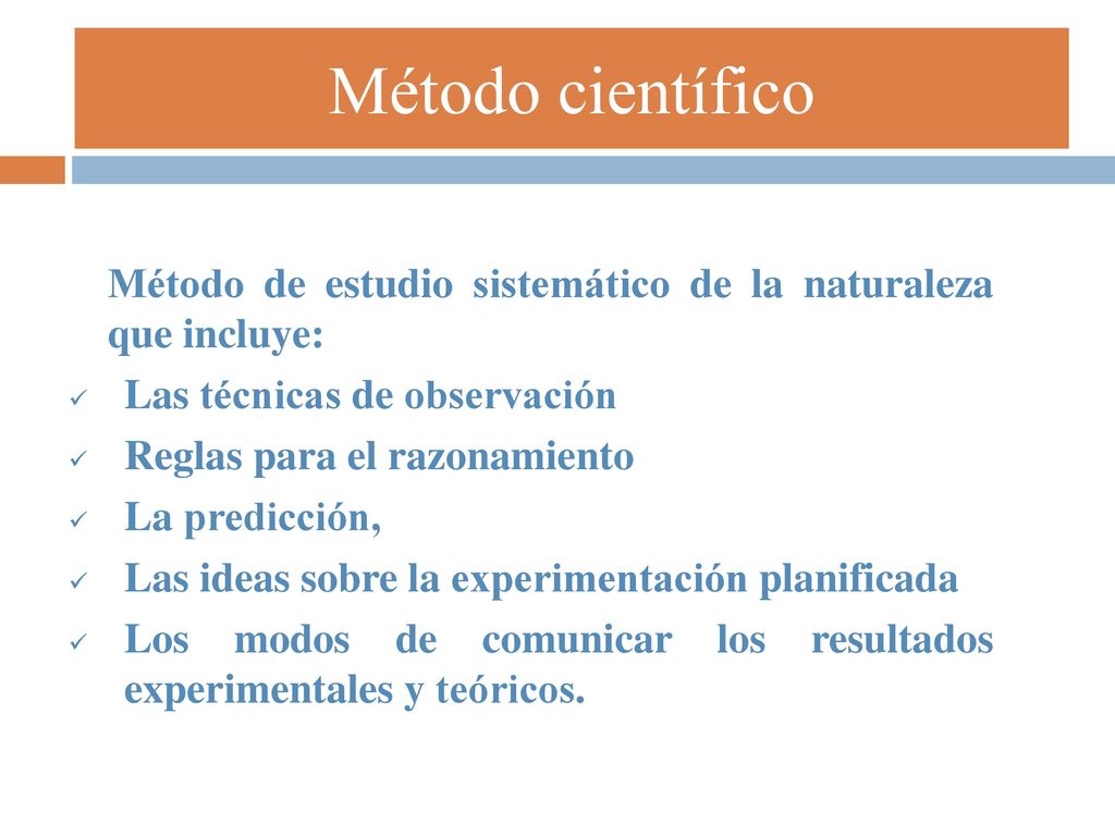 Método científico Método de estudio sistemático de la naturaleza que incluye: Las técnicas de observación.